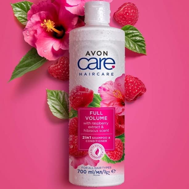 Avon care full volume 2-in-1 shampoo & conditioner infused with raspberry extract and hibiscus scent 700 ML