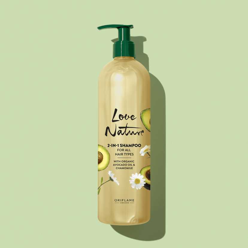 Love Nature 2-in-1 Shampoo For All Hair Types with Organic Avocado Oil & Chamomile 500 ML